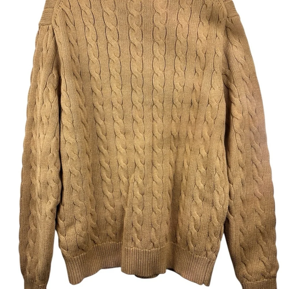 J. Crew Men's Cable Knit Camel Crewneck Sweater Size L Preppy Quiet Luxury